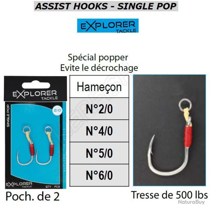 ASSIST HOOKS SINGLE POP EXPLORER TACKLE 5/0 3 ASSIST HOOKS SINGLE POP EXPLORER TACKLE 5/0
