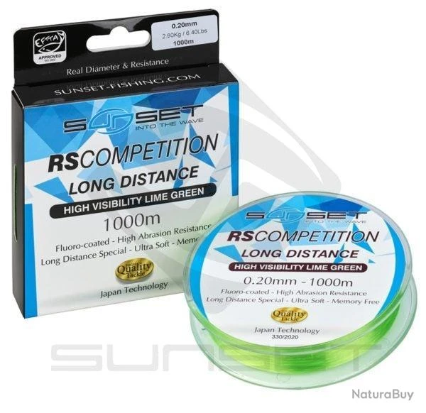 Nylons Sunset RS Compétition - Long Distance Hi-Visibility Lime Green - 1000 M - 0.20 Mm / 2.90 Kg 3 Nylons Sunset RS Compétition - Long Distance Hi-Visibility Lime Green - 1000 M - 0.20 Mm / 2.90 Kg